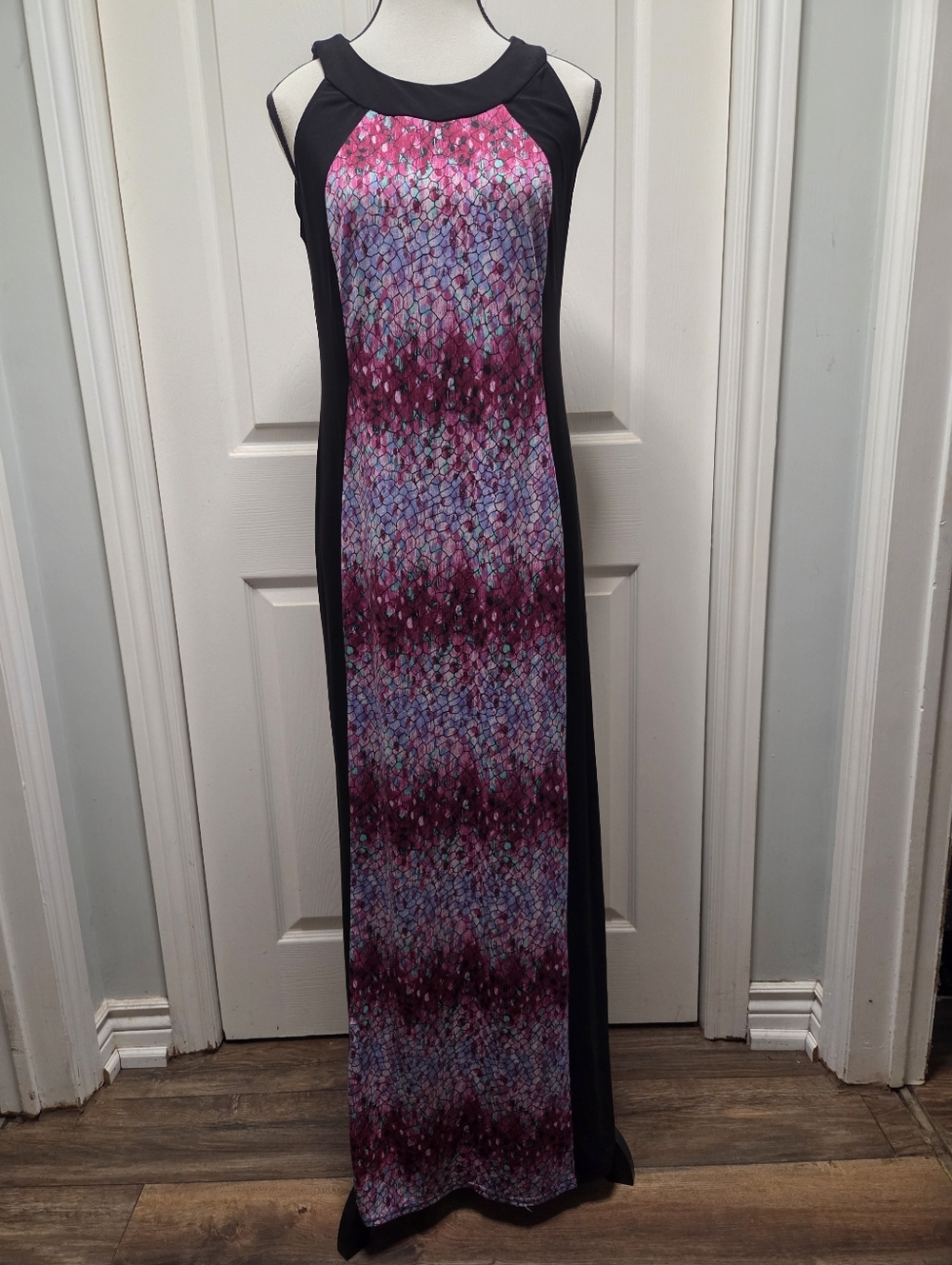 Floor Length Halter Dress with Mermaid Mosaic Eyecatching Front Panel - Picture 2 of 11